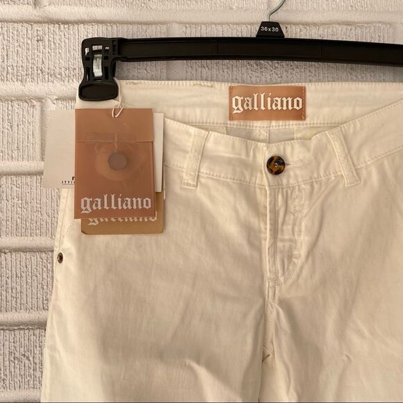 Galliano BNW Jeans Chinos Regular Women In White Slim Fit Mid rise Italy 25x31 - Picture 3 of 10